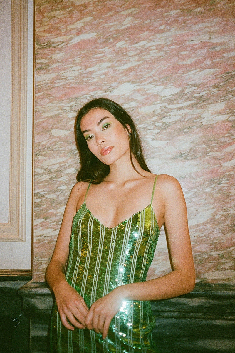 Rent Galvan Green Sequin Stargaze Dress