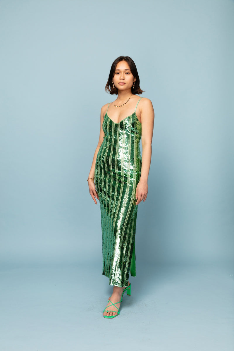 Rent Galvan Green Sequin Stargaze Dress Try on Available – Loan