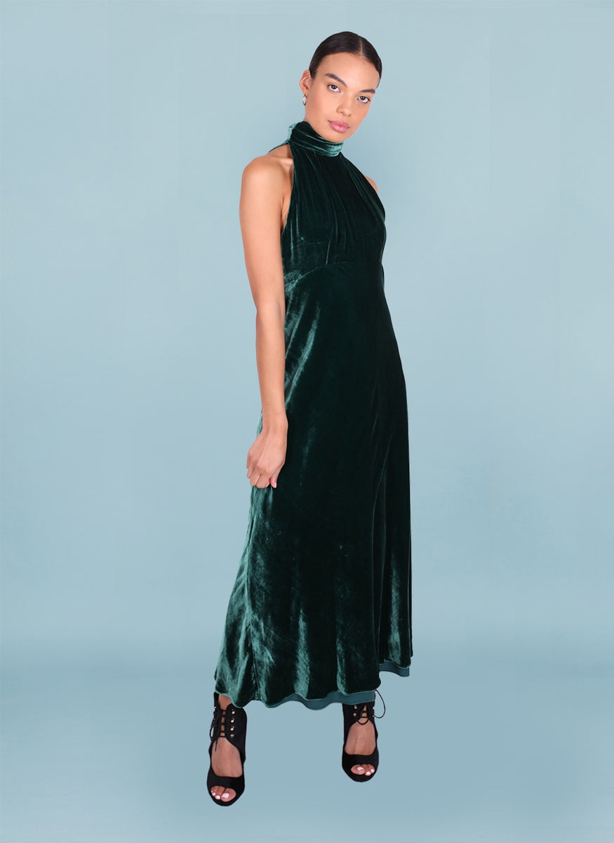 Rent Saloni Michelle High-Neck Velvet Midi Dress